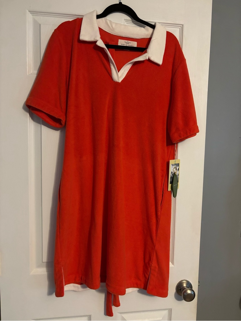Trovata beachwear orange polo Dress with White Collar.